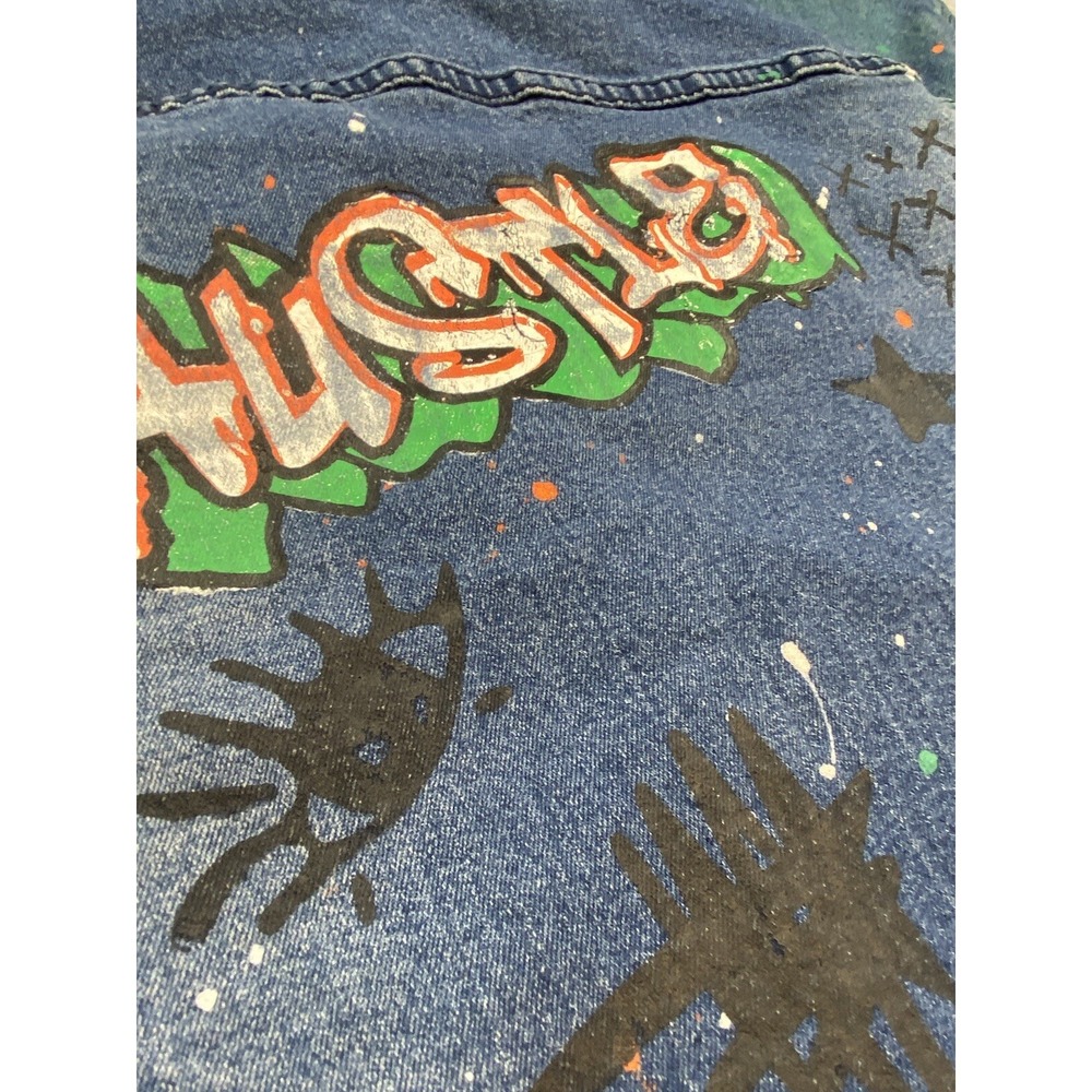 Demo Lition Jacket Mens XL Blue Denim Graffiti Biker NO CAP HUSTLE Art Street - Picture 15 of 16